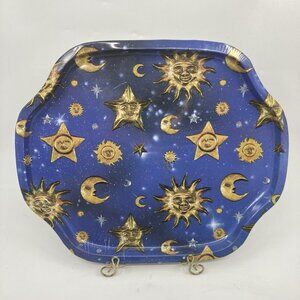 Vintage Zodiac Celestial Sun Moon Platter Serving Tin Tray 90s Whimsigoth